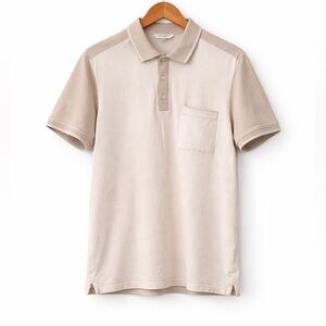 Club Monaco Polo Shirt Mens Medium Cream Beige Contrast Collar Stretch